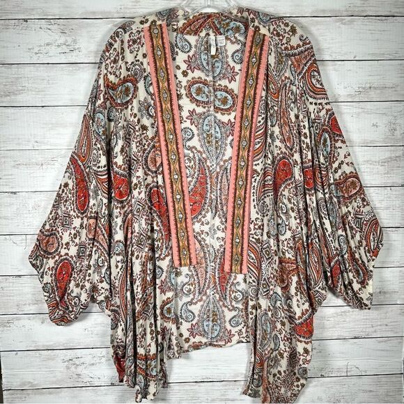 Cato Kimono Bohemian Embellished Trim Paisley Dolman Open Front Jacket 22/24 3x - Picture 1 of 10